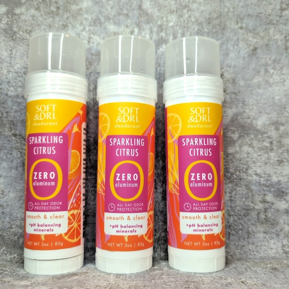 Lot of 3 Soft & Dri Sparkling Citrus Zero Aluminum Deodorant 3 oz each - NEW